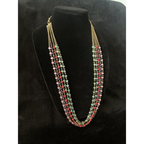 Talbots Signed Multi Strand Necklace with Cats Eye Beads Pink Green Red Blue - Picture 4 of 8